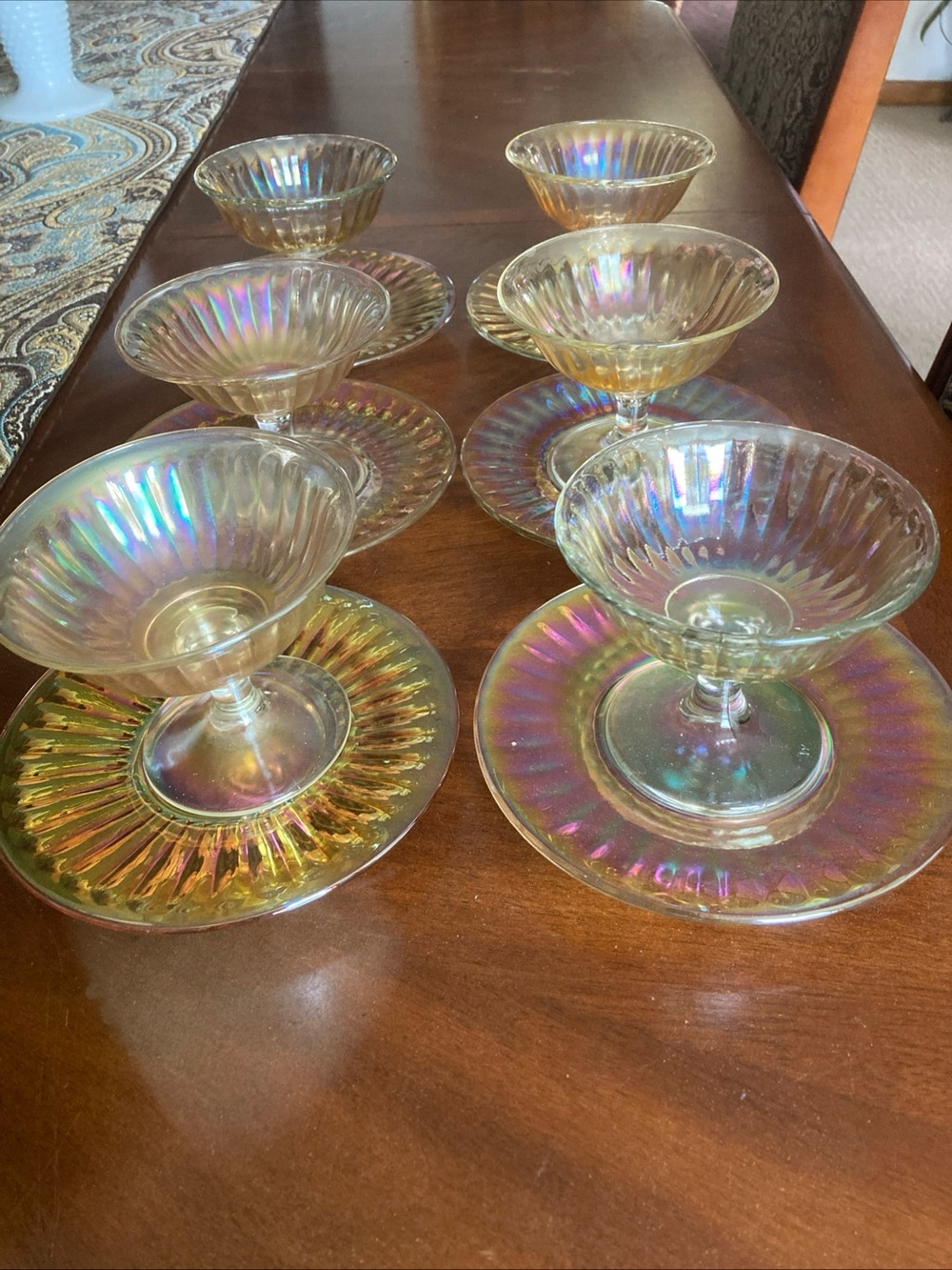 6 VTG Imperial Glass marigold carnival “Smooth Rays” sherbet sets